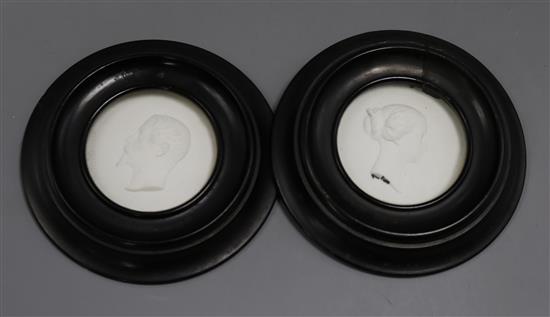 Two Sevres style framed reliefs, Empress Eugenie and Napoleon the 13th